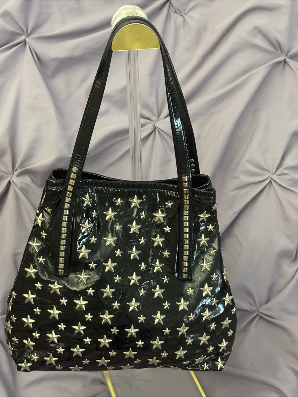 Jimmy Choo Black Star-Studded Patent Tote Bag
